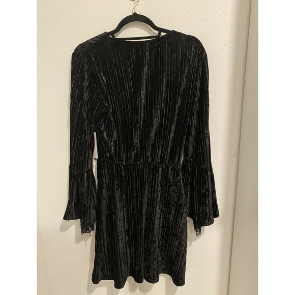 Laundry by Shelli Segal Black VELVET Ribbed Long Sleeve Dress Sz Small Lace NWT - Picture 6 of 7